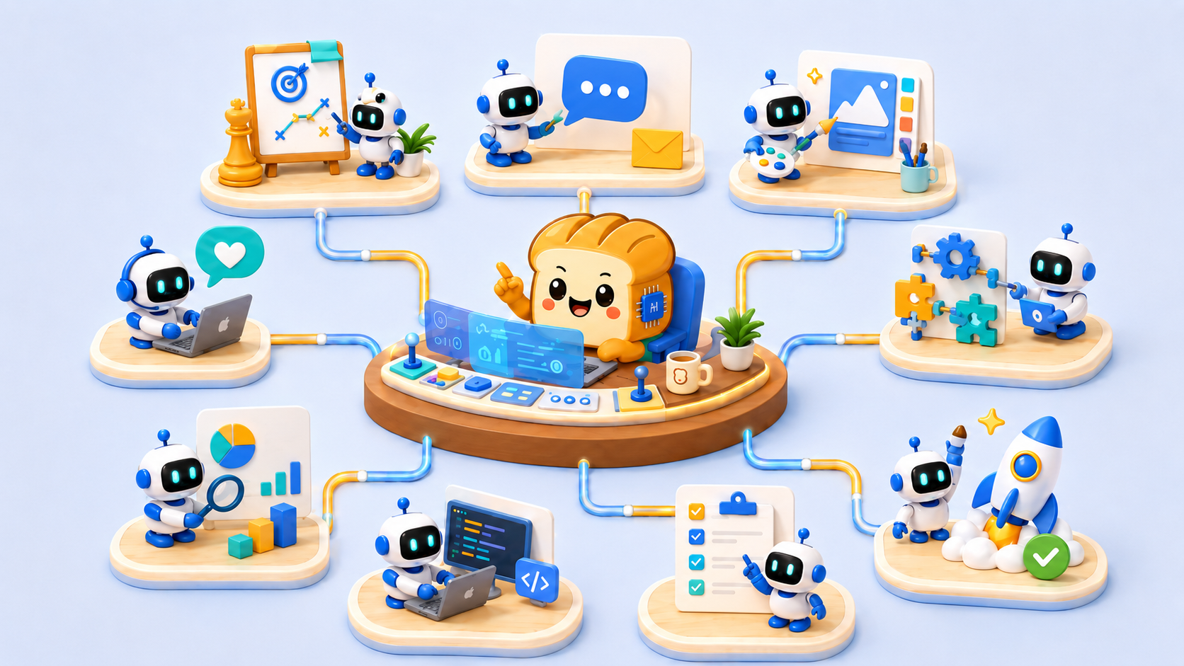 BreadHead coordinating AI agents across a connected business department